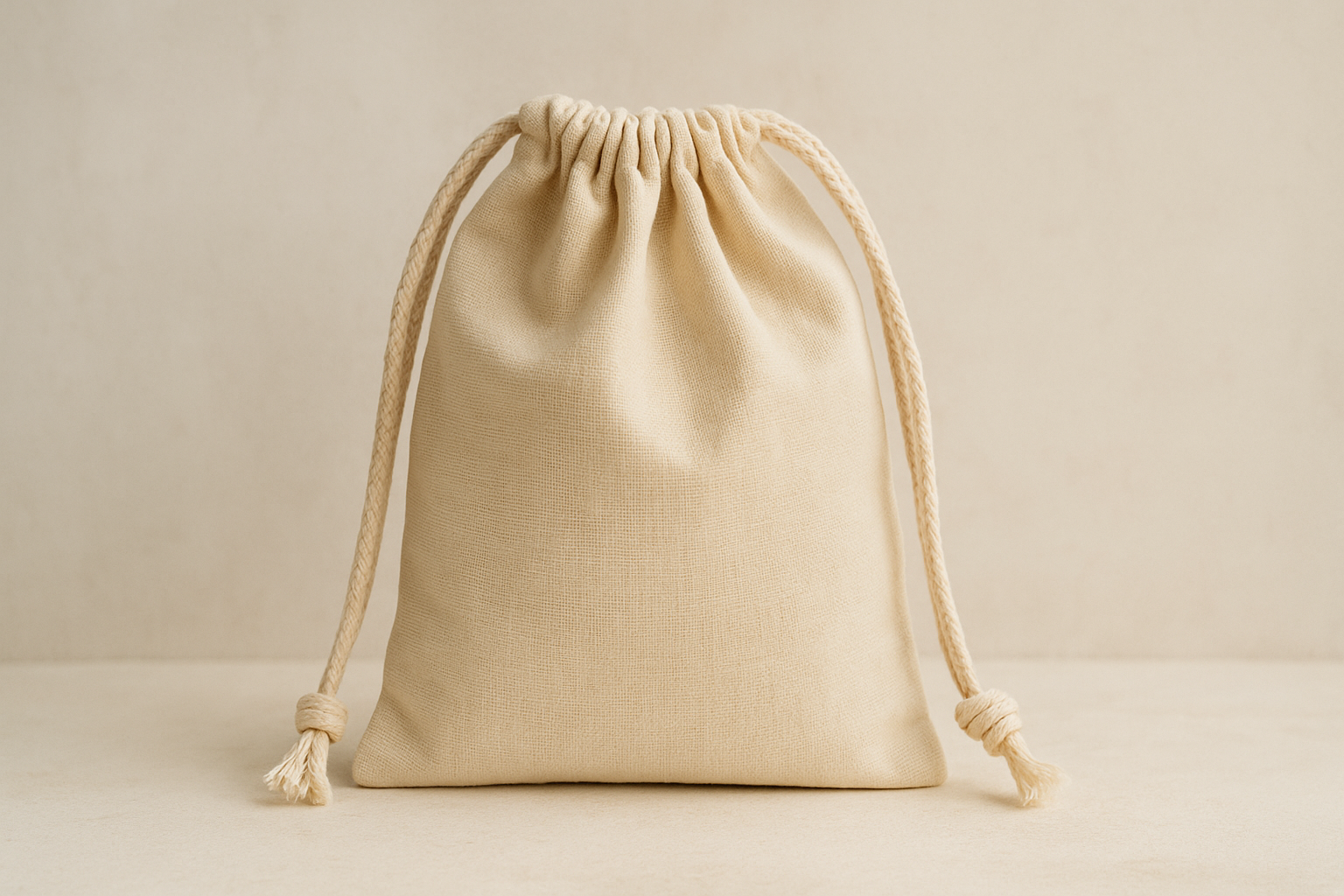 plain natural bag with pull sting top